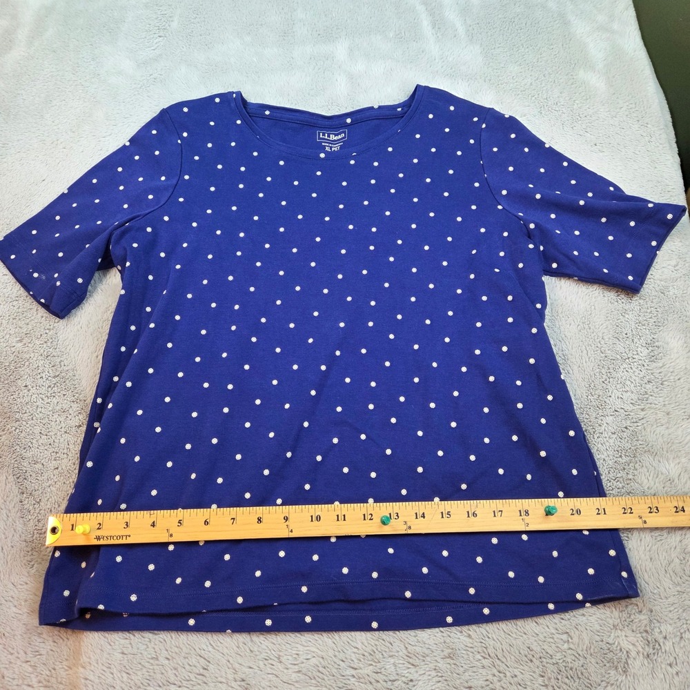 L.L. Bean Tee Womens XL Pet Snowflake Polka Dot Crew Neck Blue 100% Cotton